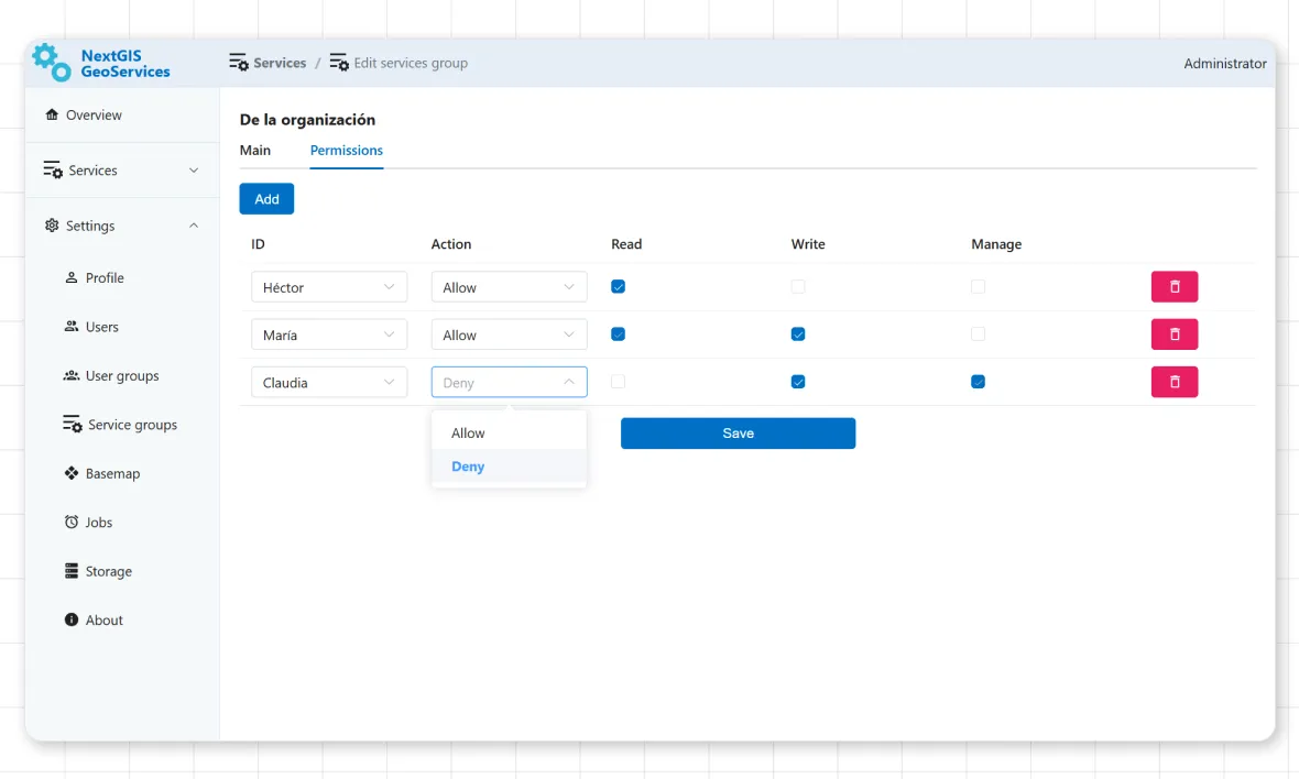 Gestión flexible de acceso mediante claves API