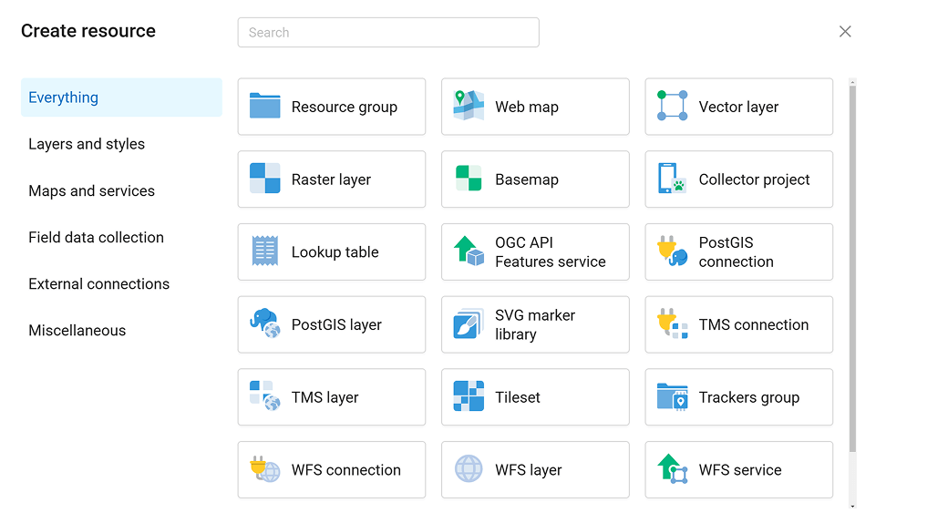 Gestiona capas de datos, servicios y mapas